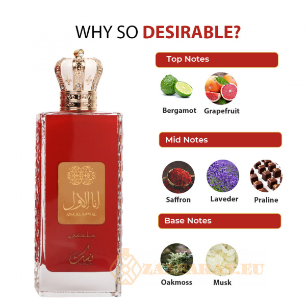 (plu00457) - Eau de Parfum Ana Al Awwal Red, Nusuk, Women - 100ml - Image 5
