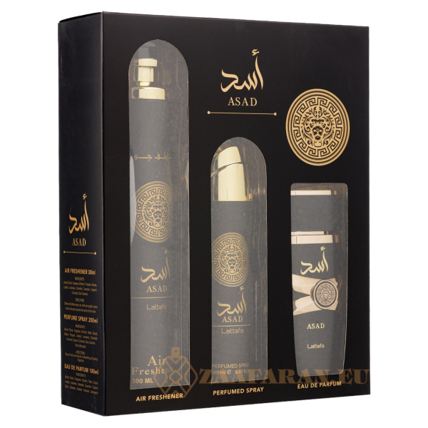 (plu01704) - Set Cadou Asad Apa de Parfum 100ml + Deo Spray 200ml + Odorizant camera 300ml, Lattafa - Image 3